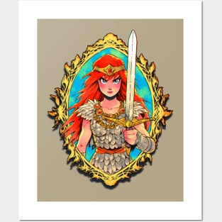 Red Sonja Anime Watercolor Crest Posters and Art